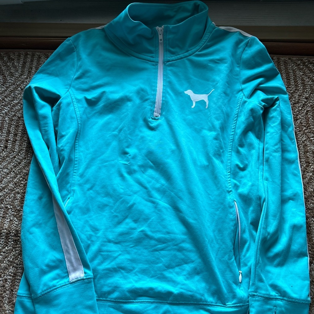 Aqua Quarter-Zip Pullover with Dog Logo